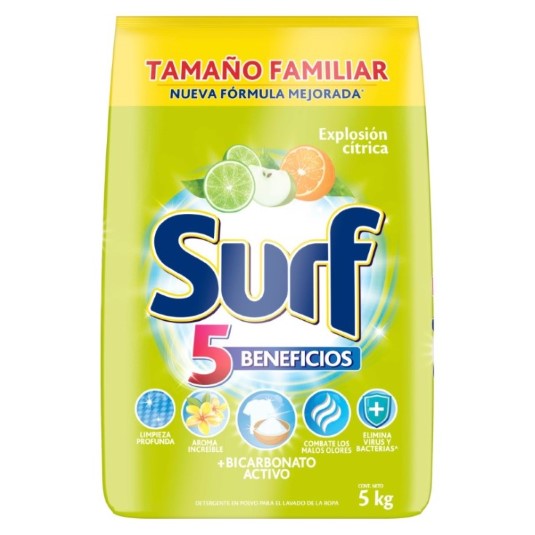 Detergente En Polvo Limón Surf 5 Kg
