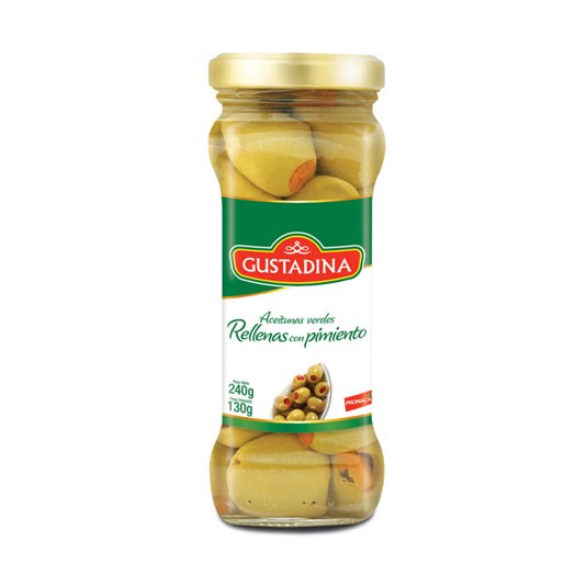 Aceituna Verde Gustadina Rellena Con Pimienta 240 Gr. 