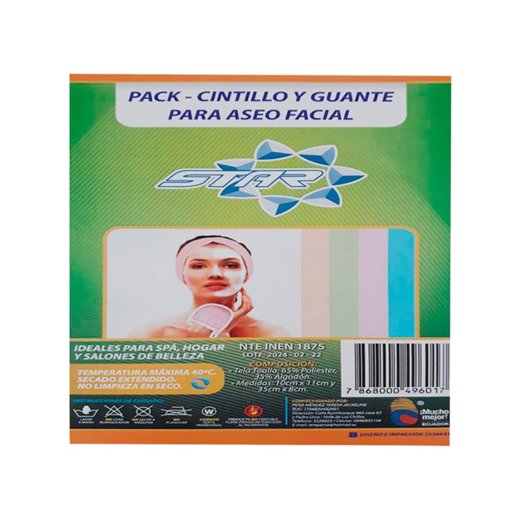 Pack Cintillo Guante Y Toalla De Aseo Facial Star