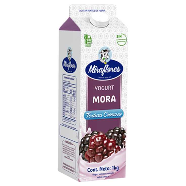 Yogurt Sabor Mora Miraflores Cartón 1 Lt.
