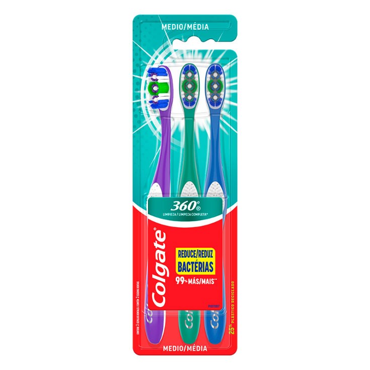 Pack X 3 Cepillo Dental Colgate 360 Medio