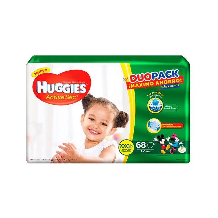 Pañal Duopack Huggies Actsec Xxg 68 Uni