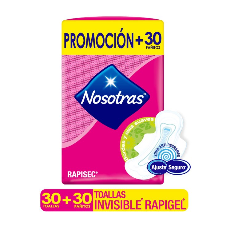 Toallas Higiénicas Pack Nosotras Invisible Rapigel 30 Toalla