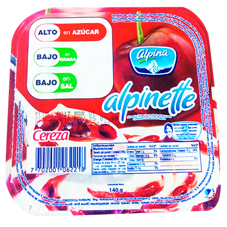 Yogurt Alpinette Alpina Sabor Cereza 140 Gr.