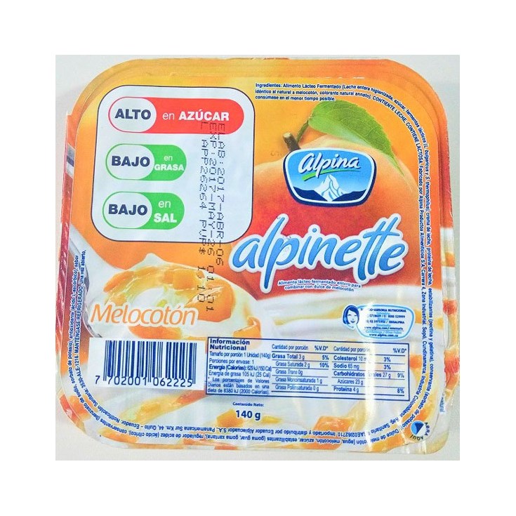 Yogurt Alpinette Alpina Sabor Melocotón 140 Gr.