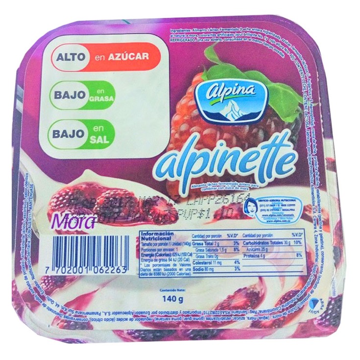 Yogurt Alpinette Alpina Sabor Mora 140 Gr.