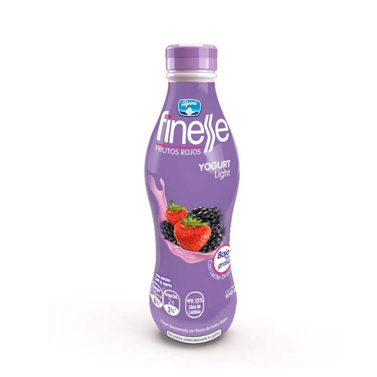 Finesse Yogurt Deslactosado Botella Trozos Frutose Rojos 950