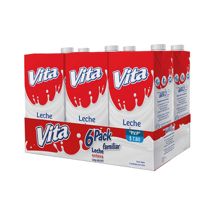 Cartón Leche Entera Vita x6 Un. 1Lt. C/U