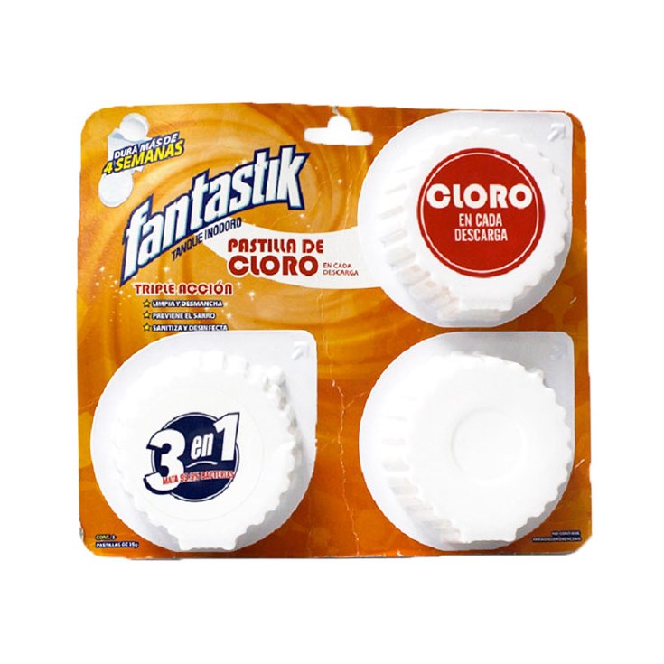 Pastilla inodoro cloro Fantastik x 3 unid. Pastilla inodoro cloro Fantastik x 3 unid.