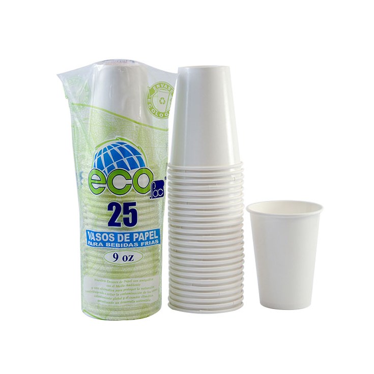 Vaso Papel 9 Onz Biodegradable Ecopac X 25 U