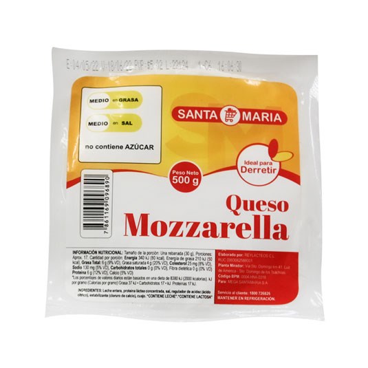 Queso Mozarella Santa María 500 Gr.