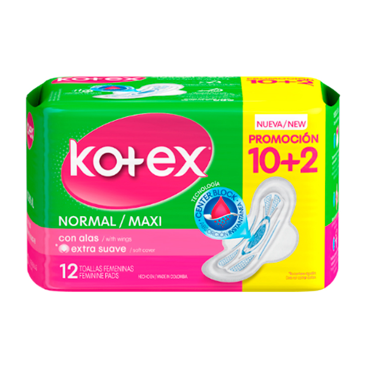 Toalla Femenina Kotex Nornal Tela X 10 Un + 2 Toallas Regalo