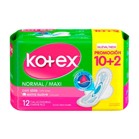 Toalla Femenina Kotex Nornal Tela X 10 Un + 2 Toallas Regalo