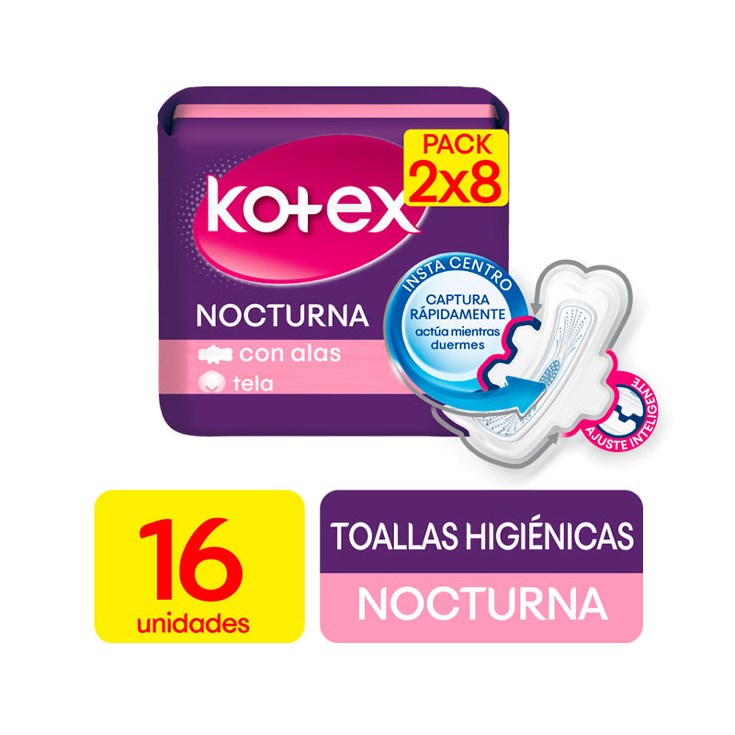 Pack Toalla Femenina Nocturna Tela Kotex X 8