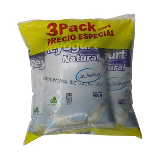 Yogurt natural Tripack Reyogurt funda 900 ml