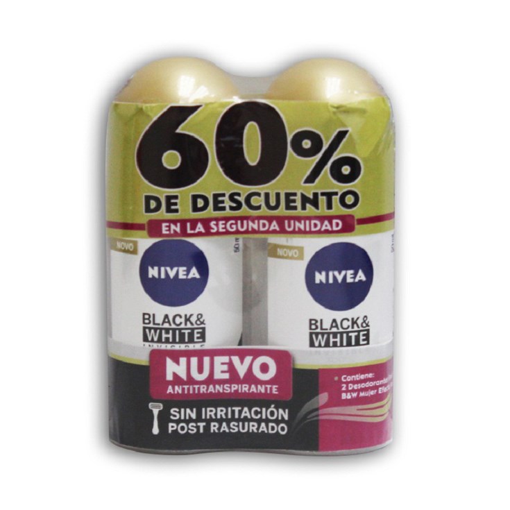 Desodorante Roll On  Nivea Pack Female B&W Satin 50 Ml 2Do 5