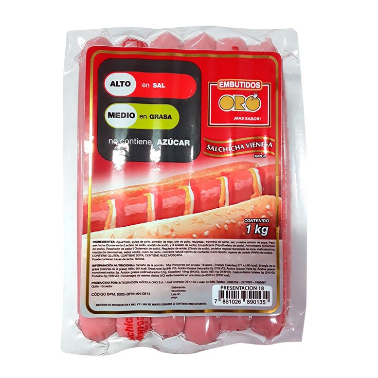 Salchicha Oro C-18 Vienesa Ev 1 Kg.