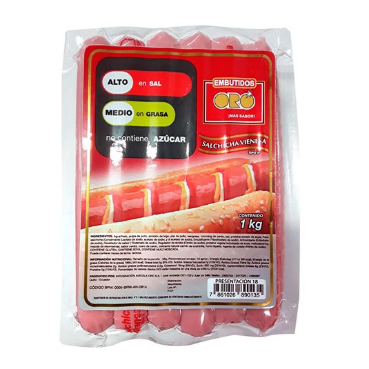 Salchicha Oro C-18 Vienesa Ev 1 Kg.