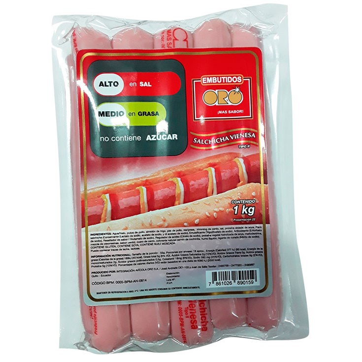 Salchicha Oro C-22 Vienesa Ev 1 Kg.
