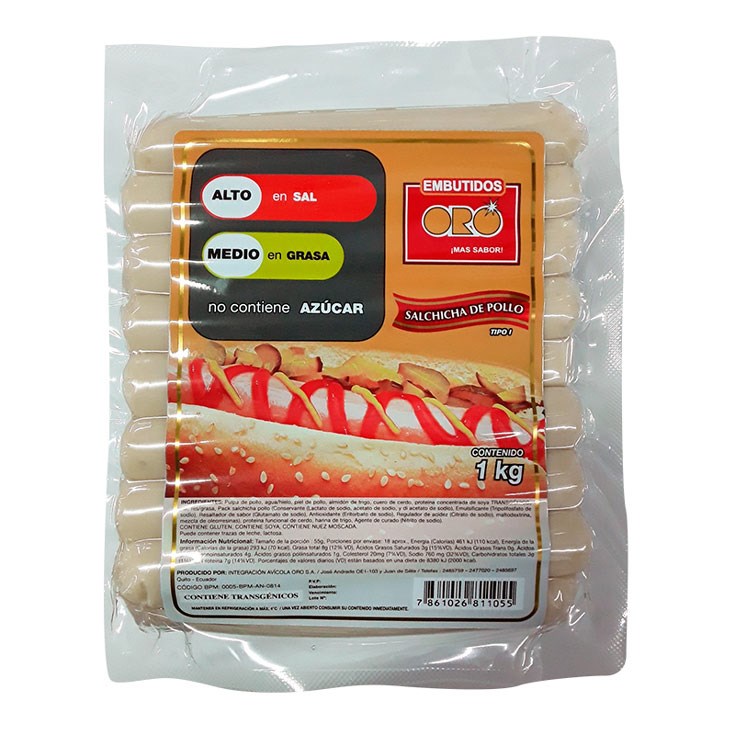 Salchicha Oro C-18 Pollo Ev 1 Kg.