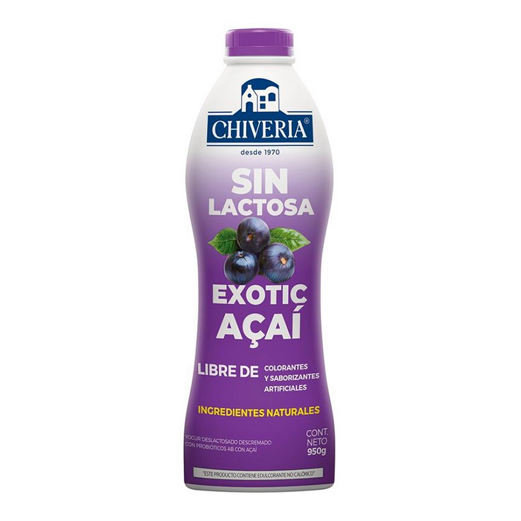 Yogurt Deslactosado Acaí Chivería 950 Gr.