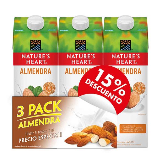 3 Pack Bebidas Almendra Nature's Heart 946 Ml.
