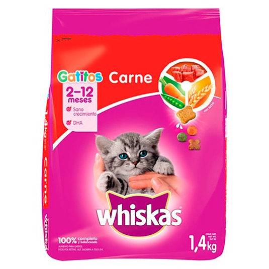 Whiskas comida para gatitos sabor carne 1.4 kg