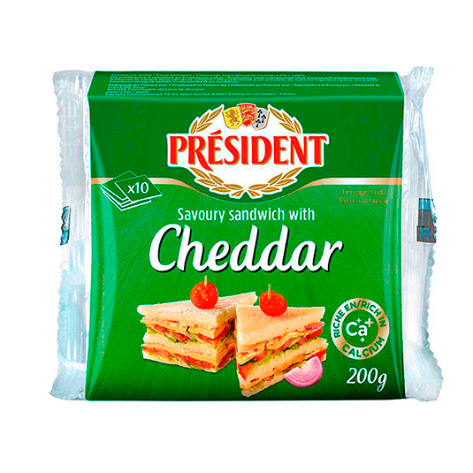 Queso Cheddar Sandwich President Rebanado 200G