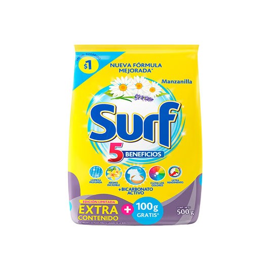 Detergente Polvo Manzanilla Surf 400 Gr + 100