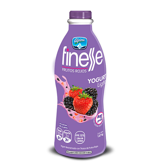 Finesse Yogurt Deslactosado Botella Trozos Frutose Rojos 167