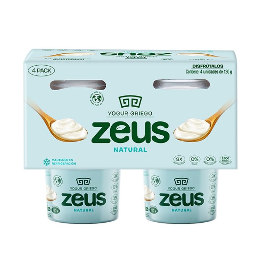 Yogurt Griego Natural Zeus Fourpack 120 Ml. C/U