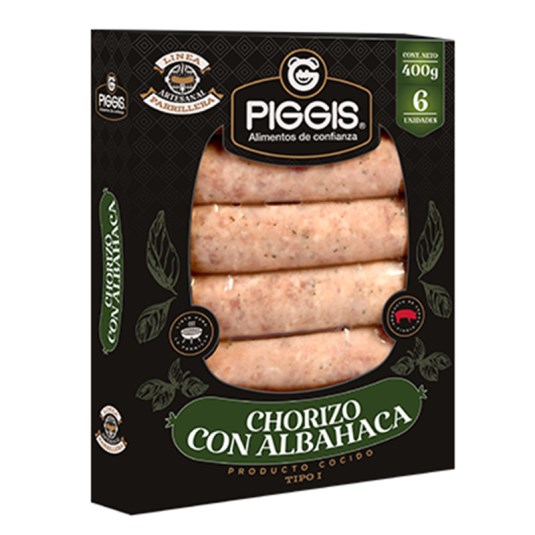 Chorizo Artesanal Con Albahaca Piggis 400 Gr