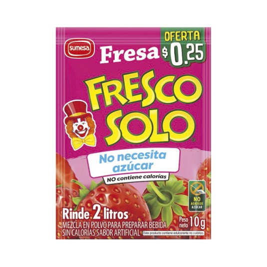 Fresco Solo Sin Azucar Sabor A Fresa 10 Gr.