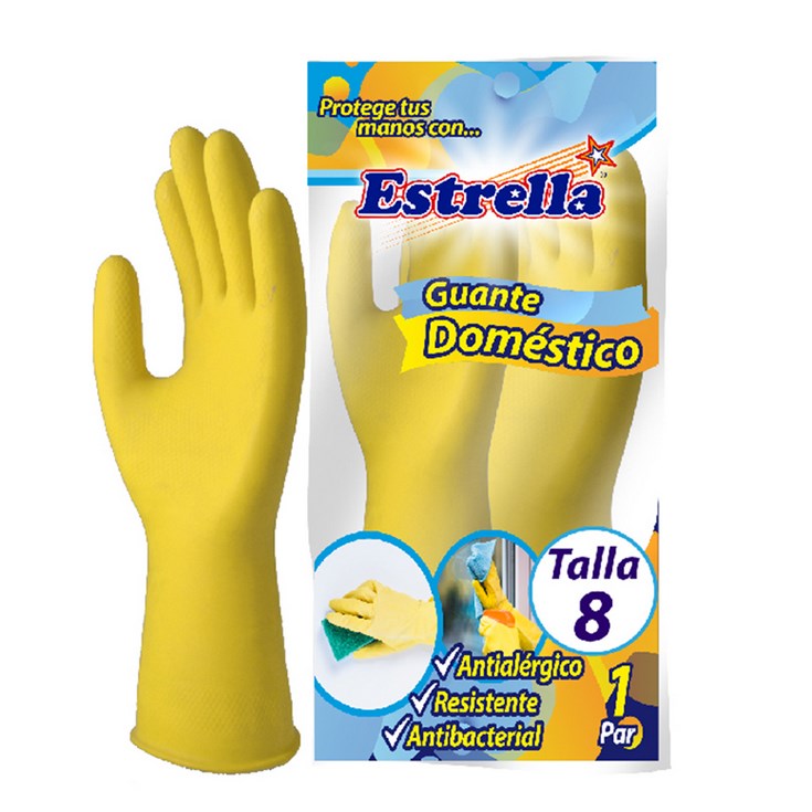 Guante Domestico Amarillo Estrella Talla 8 Un 