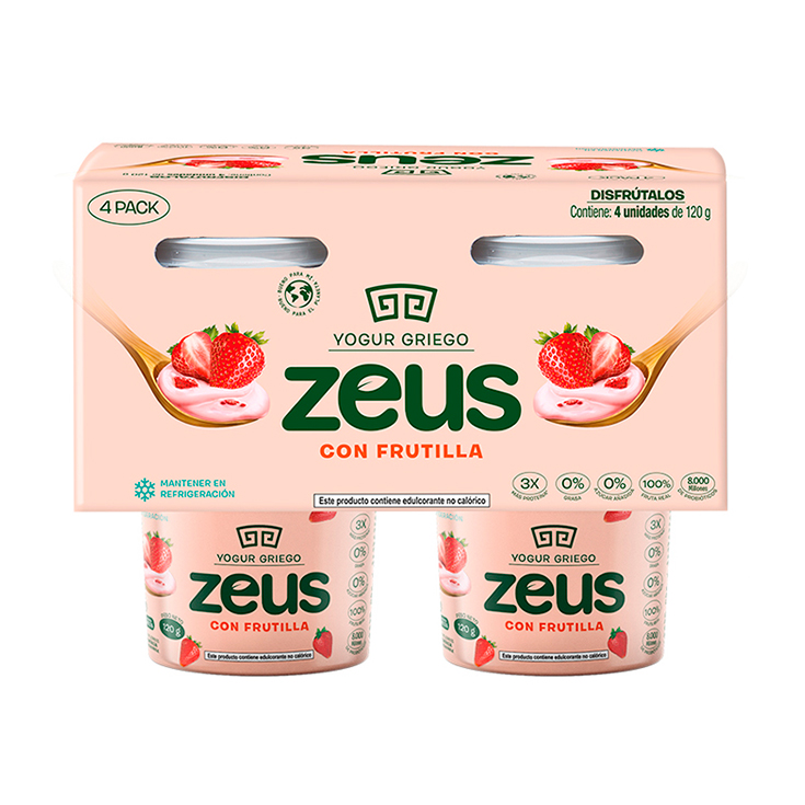 Yogurt Zeus Four Pack Griego de Frutilla C/U 120 Gr