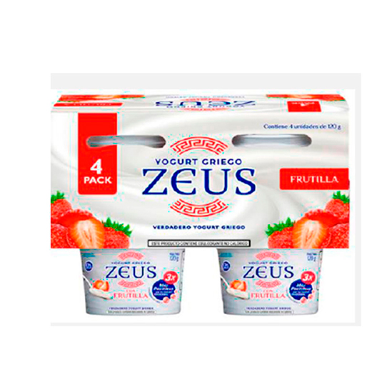 Yogurt Zeus Four Pack Griego de Frutilla C/U 120 Gr