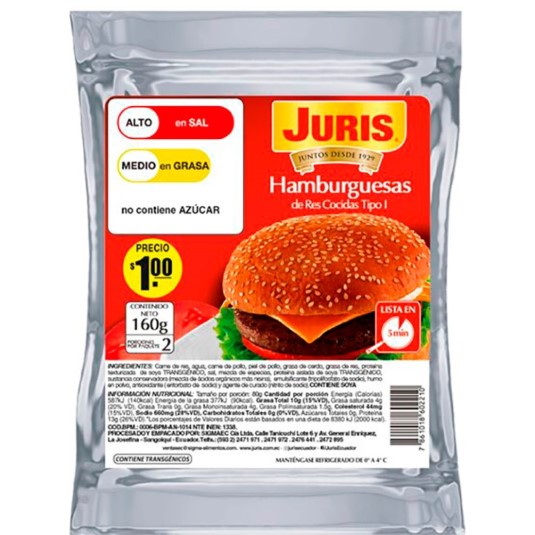 Hamburguesa De Res Juris Cocida Tipo I 160 Gr