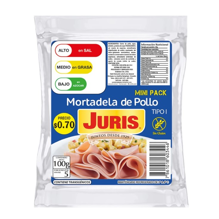 Juris Mortadela De Pollo Cal 120 Tipo I 100 Gr