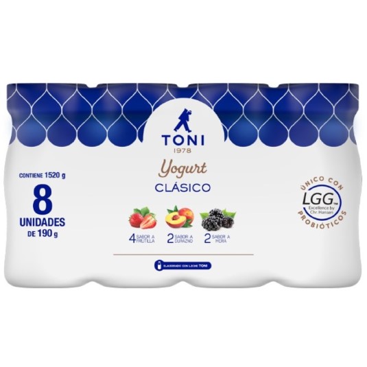 Yogurt Toni 8Pack Sabores Surtidos 190 Gr