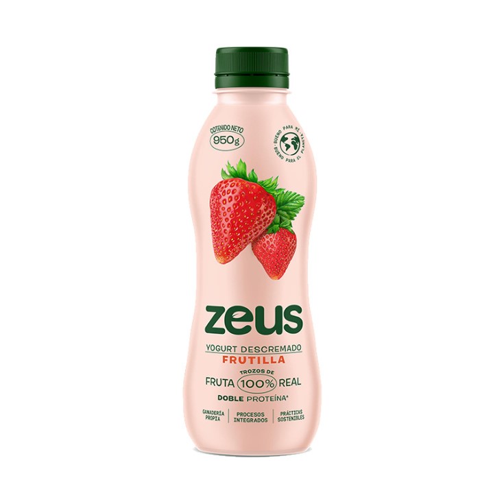 Yogurt Zeus Descremado Frutilla Botella 950 Gr