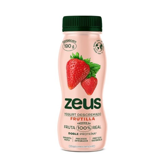 Yogurt Zeus Descremado Con Frutilla Botella 190 Gr