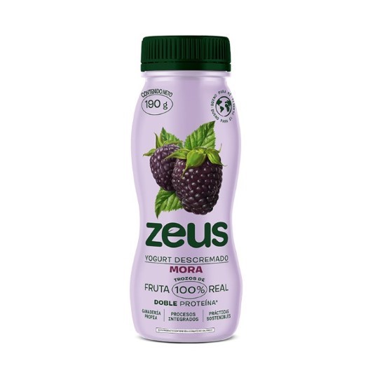 Yogurt Zeus Descremado Con Mora Botella 190 Gr