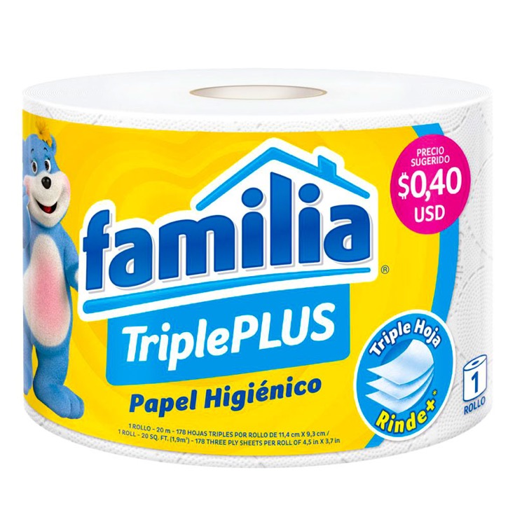 Papel Higienico 2 en 1 Triple Plus Unidad Familia