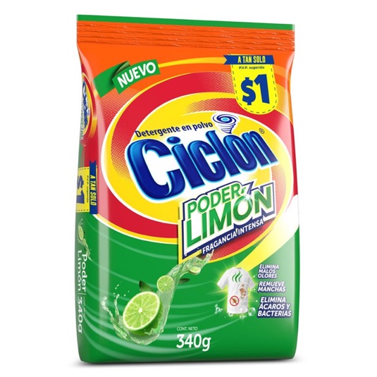 Detergente Ciclon Polvo Poder Limon Funda 340 Gr