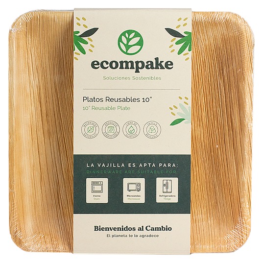 Plato De Hoja Ecompake De Palma Medida 10 Pulg