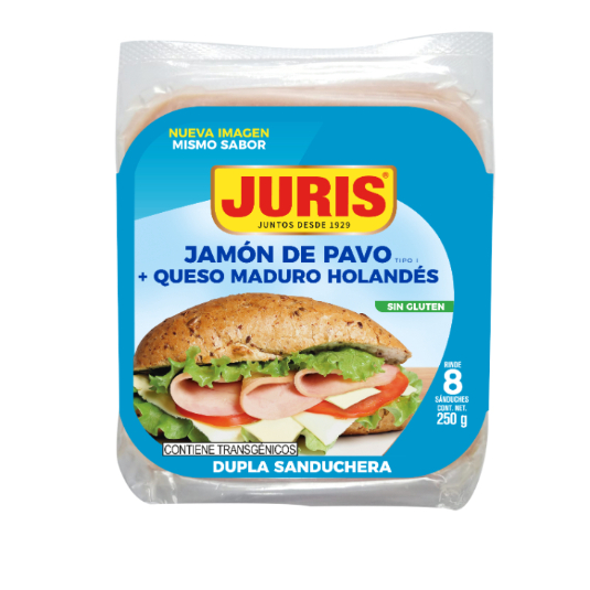 Dupla Sanduchera Queso Holandés + Jamon De Pavo Juris 250 Gr