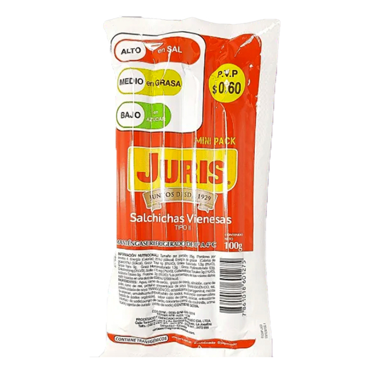 Salchicha Vienesa Mini Pack Linea Diaria Tipo Ii Juris 100 G
