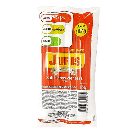 Salchicha Vienesa Mini Pack Linea Diaria Tipo Ii Juris 100 G