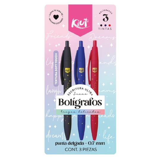 Boligrafos Surtido Kiut Azul Negro Y Rojo X 3 Unid