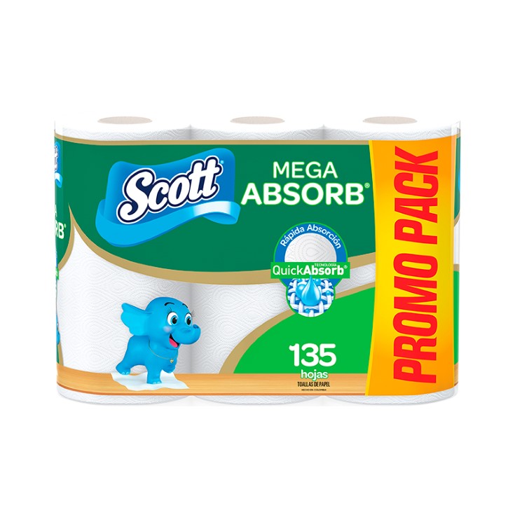 Toalla De Cocina Mega Absorb Scott Pack 3 Un.